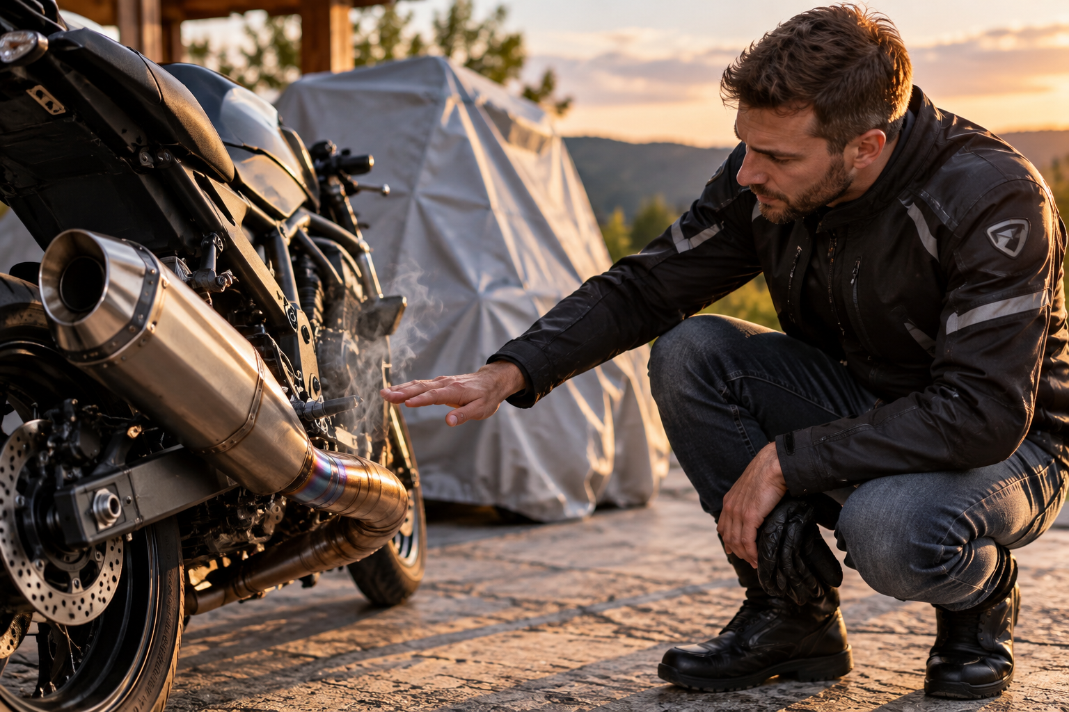 czy można przykryć rozgrzany motocykl pokrowcem
